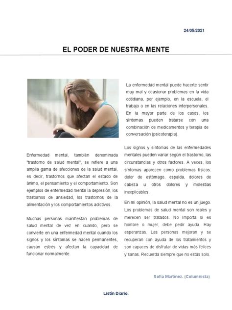 Columna Periodística Ejemplo Pdf Trastorno Mental Salud Mental