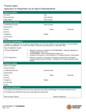 Fillable Online Nt Gov Property Agent Application Of Registration As An