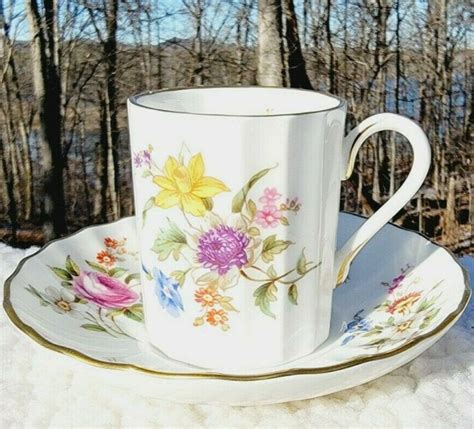 Royal Worcester Roanoke Demitasse Tea Cup Saucer Floral Fine Bone China