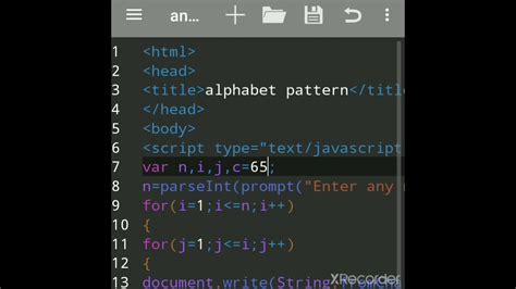 JavaScript Pyramid Alphabet Pattern Alphabet Pattern In JavaScript