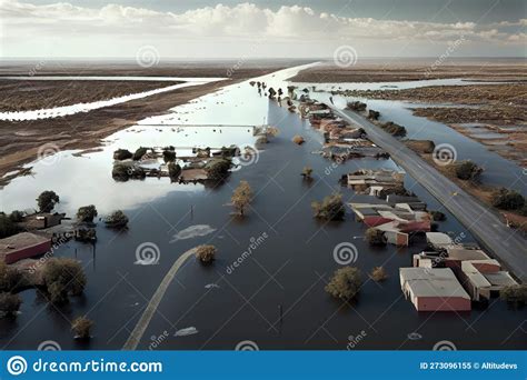 Low-lying Areas Filled with Water after Flood and Flood Consequences Stock Illustration ...