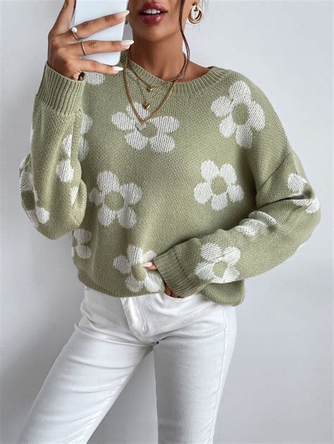 Shein Essnce Floral Pattern Drop Shoulder Jumper Shein Uk