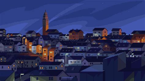 Town with a view : r/PixelArt