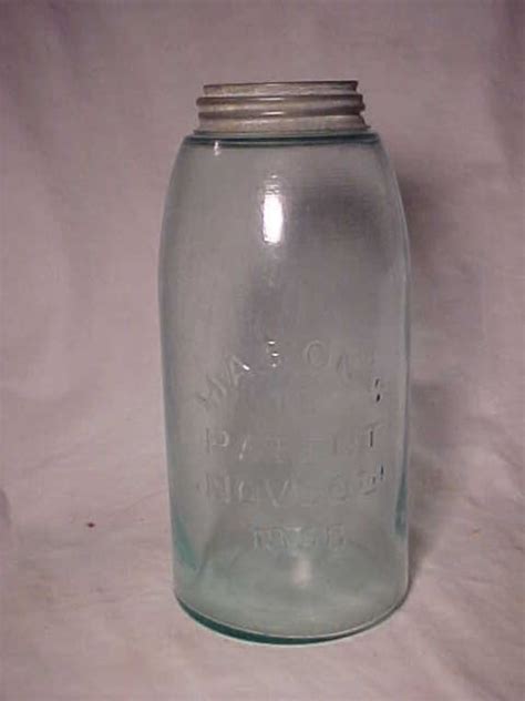 C1870s Masons 13 Underlined Patent Nov 30th 1858 Aqua Half Gallon Fruit Jar With A Zinc Lid