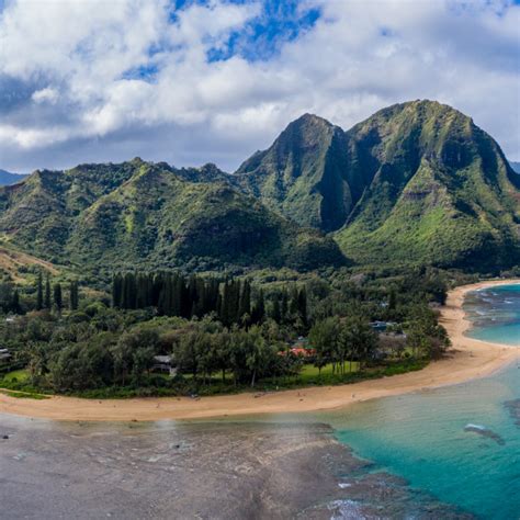 Aerial Drone Shot Of Tunnels Beach On The North Shore Of Kauai In