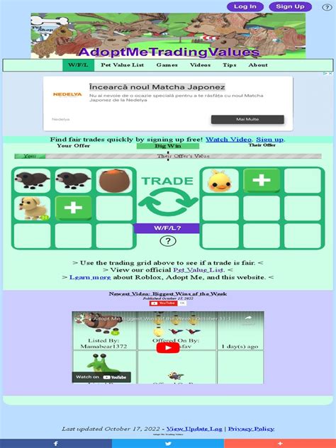 Roblox Adopt Me Trading Values - Win Fair Lose WFL | PDF