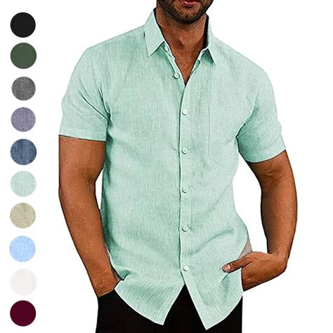 Coofandy Men S Short Sleeve Linen Shirt Casual Button Down Beach Shirt