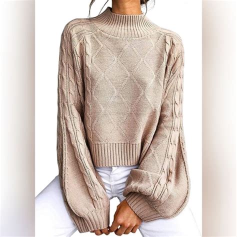 Chunky Cable Knit Sweaters Soft Loose Lantern Slee Sweaters For Women