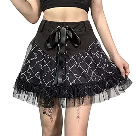 Buy Women Lace Patchwork Mini Pleated Skirts High Waist Y2k Goth Lace