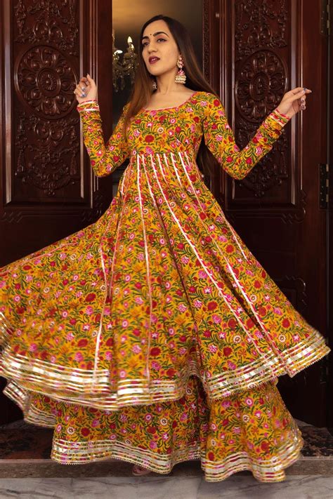 POMCHA JAIPUR Mastani Botanical Floral Print Anarkali Set Yellow