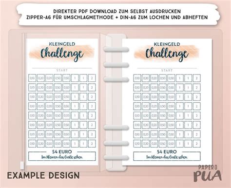 Kleingeld Challenge Pdf A Vorlage F R Umschlagmethode Etsy De