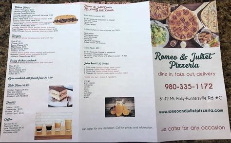 Online Menu of Romeo & Juliet Pizzeria Restaurant, Charlotte, North ...