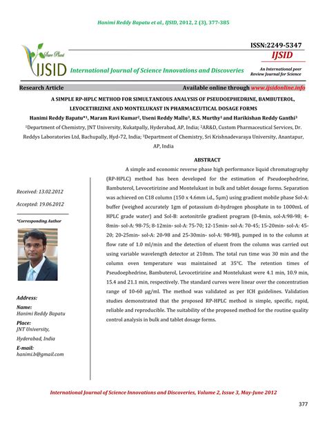 A Simple Rp Hplc Method For Simultaneous Analysis Of Pseudoephedrine