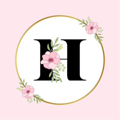 Letra H Logotipo Floral Dibujado A Mano Vector Premium