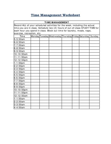 Time Management Worksheets For Adults ~ Excel Templates