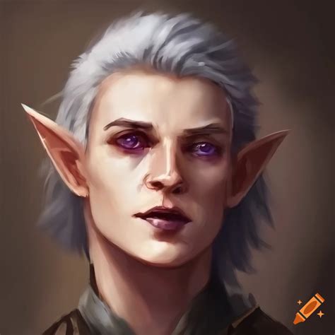 Painting Of A Bard Half Elf Male With White Hair And Purple Eyes On Craiyon