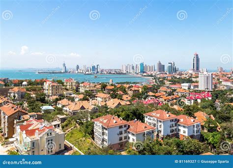 View of Old Town and Qingdao Bay from XiaoYuShan Park, Qingdao Stock ...