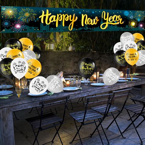 HOWAF Happy New Year Yard Sign Banner With Balloons Firework Happy New