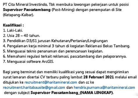 Lowongan Kerja Pt Citra Mineral Investindo Fakultas Kehutanan Ugm