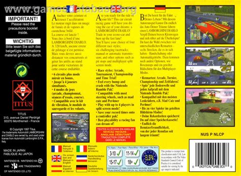 Automobili Lamborghini Super Speed Race 64 Nintendo N64 Artwork