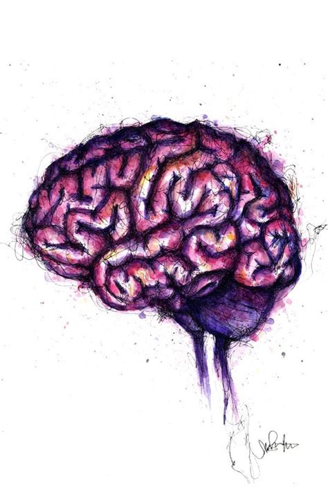 Brain Painting Pink Watercolor Ink Brain Office Art Etsy Brain