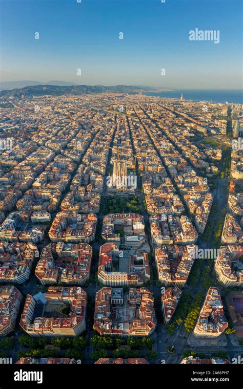 Spain Catalunya Barcelona Aerial View Of Eixample District And