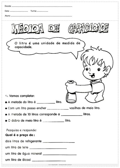 Atividade Medida De Capacidade Atividades Educativas Ler E Aprender