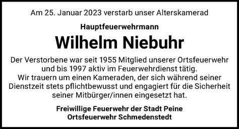 Traueranzeigen Von Wilhelm Niebuhr Trauer Anzeigen De