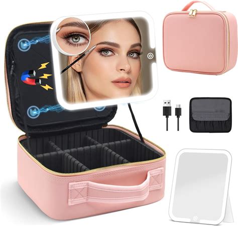 Travel Makeup Bag With Magnetic Removable Lighted Mirror