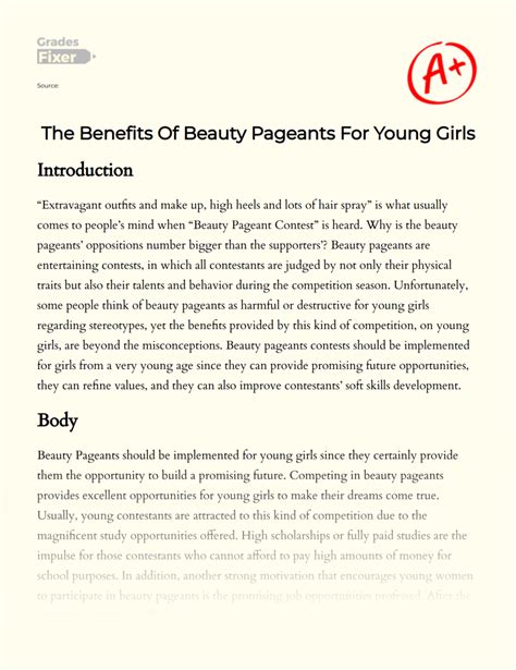 The Benefits Of Beauty Pageants For Young Girls [essay Example] 552 Words