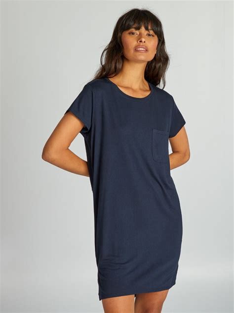 Chemise De Nuit En Maille Jersey Bleu Marine Kiabi