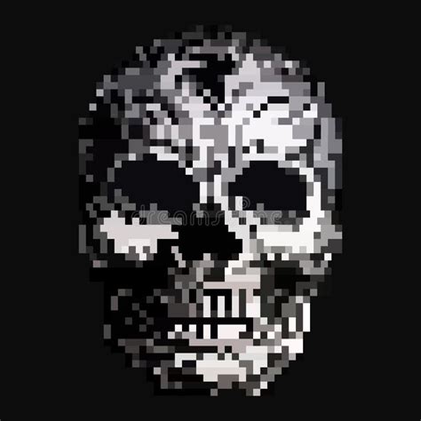 Vector Pixel Art Skull High Detailed Isolated On Black Background Game Old Style Skull