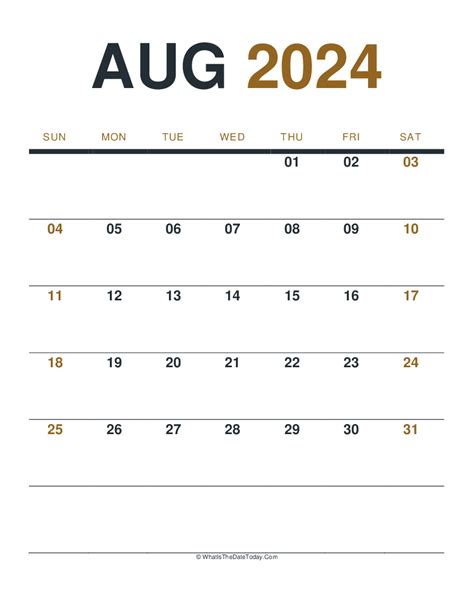 August 2024 Printable Calendar Wiki Agata Ariella