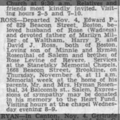 Edward Rosenthal Obituary Newspapers