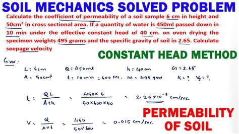 Constant Head Permeability Numerical On Permeability Of Soil