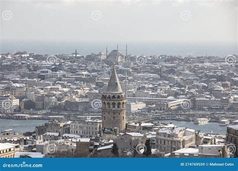 Galata Tower In Istanbul Turkey Aerial View Of Landmark At Golden