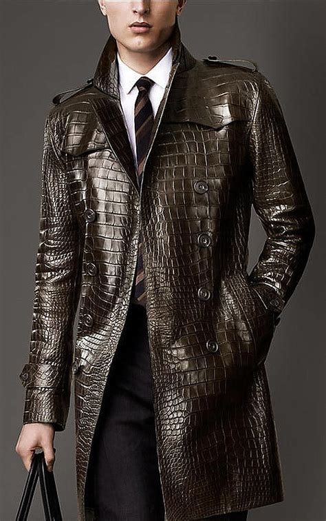 Crocodile Leather Coat For Men Distressed Leather Jacket Well