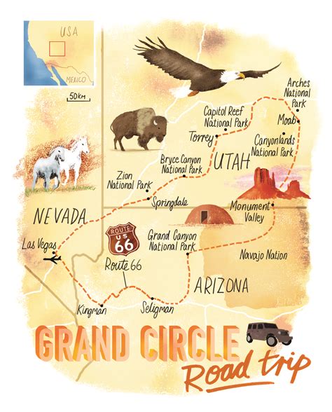 Grand Circle Road Trip Map For Sunday Times Incorporating Route 66