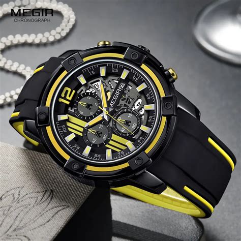 Megir Montre Quartz Pour Hommes Bracelet En Silicone Noir Chronographe