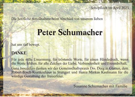 Traueranzeigen von Peter Schumacher Schwarzwälder Bote Trauer