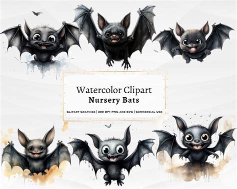 Bats Watercolor Clipart, Halloween Decoration Watercolor Clipart, Baby ...