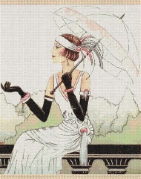 ART DECO LADY With Umbrella Point De Croix Kit Complet No 1 21 Kit