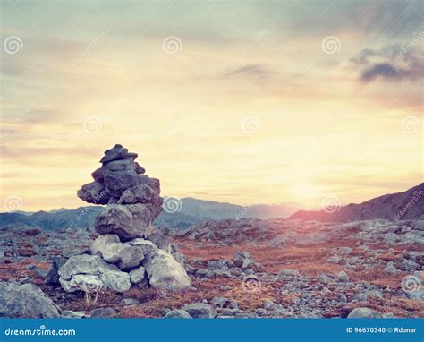 Sharp Stones Stacked At Trail Run Heavy Pebbles Stack On Dry Grass N