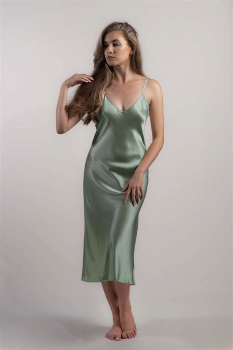 Silk Slip Dress Green Slip Dress Slip Satin Nightie Bias Cut Dress Long