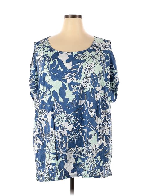 Lands End Floral Multi Color Blue Sleeveless Blouse Size 3x Plus