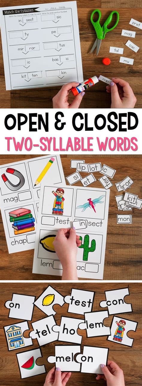 Open And Closed Syllables Worksheets Two Syllable Word List Games Sorts