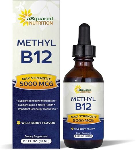 Asquared Nutrition Vitamin B12 Sublingual Liquid Drops 5000 Mcg Supplement With