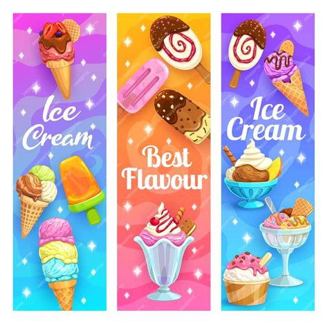 Premium Vector Cartoon Sundae Ice Cream Stick And Cone Vanilla And