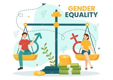 Premium Vector Gender Equality Vector Illustration With Men And Women Character On The Scales