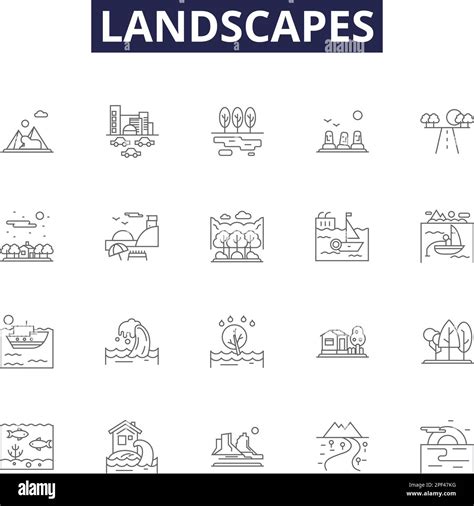 Landscapes Line Vector Icons And Signs Seascapes Nature Rural